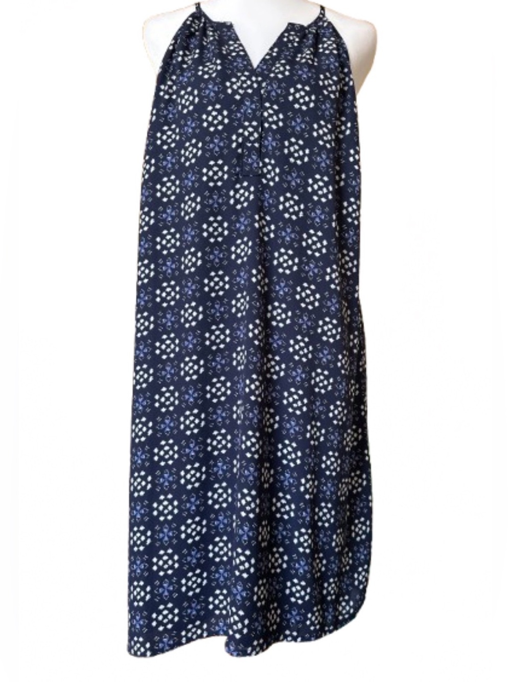 Skies Are Blue XL Navy Geometric Shift Dress Sleeveless Lined Boho Above-Knee